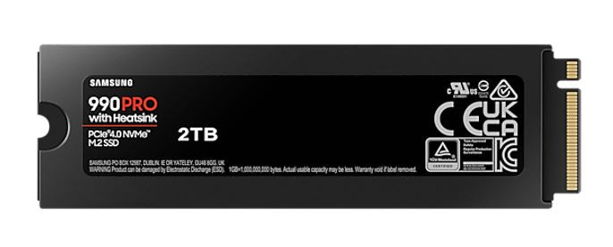 Samsung 990 Pro 2TB with Heatsink Gen4 NVMe SSD 7450MB/s 6900MB/s R/W 1550K/1200K IOPS 1200TBW 1.5M Hrs MTBF for PS5 5yrs Wty