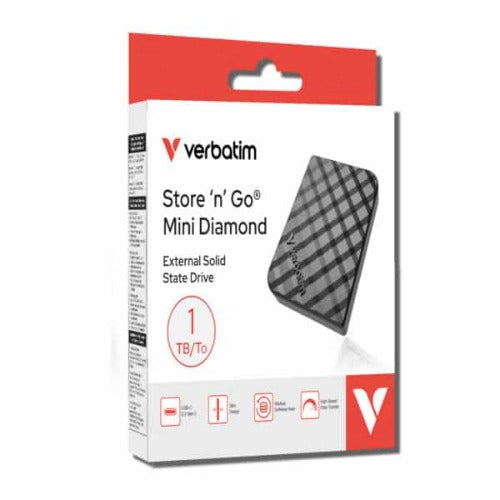 Verbatim 32025 Store’n’Go Mini Diamond SSD USB-C 1TB, USB 3.2 Gen 2, 1000MB/s Read/Write, USB Flash Drive, External SSD