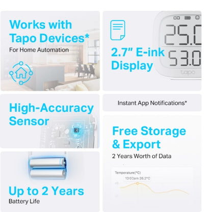 TP-Link Tapo Smart Temperature & Humidity Monitor, Real-Time & Accurate, E-ink Display, Free Data Storage & Visual Graphs,