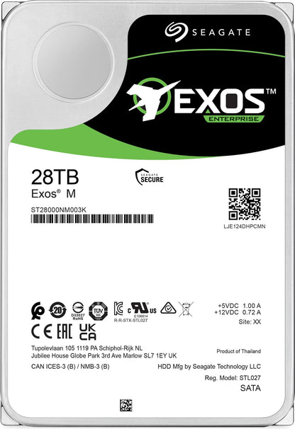 Seagate Exos M 28TB, Enterprise Internal Hard Drive HDD 3.5', 6GB/s, SATA 7200RPM, 512MB, 5YR WTY