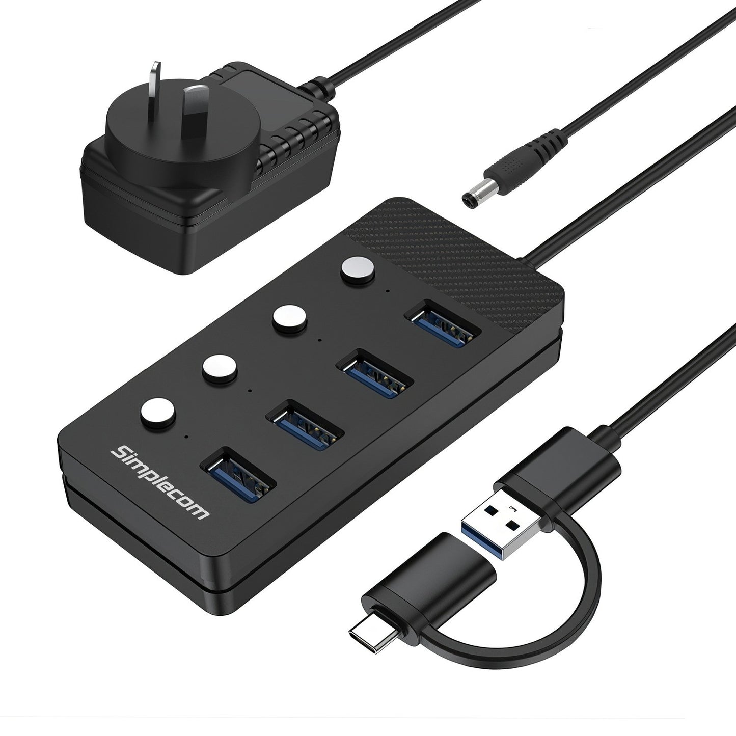Simplecom CH345C SuperSpeed USB-A and USB-C to 4-Port USB 3.0 Hub 5Gbps Individu