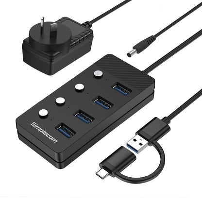 Simplecom CH345C SuperSpeed USB-A and USB-C to 4-Port USB 3.0 Hub 5Gbps Individu