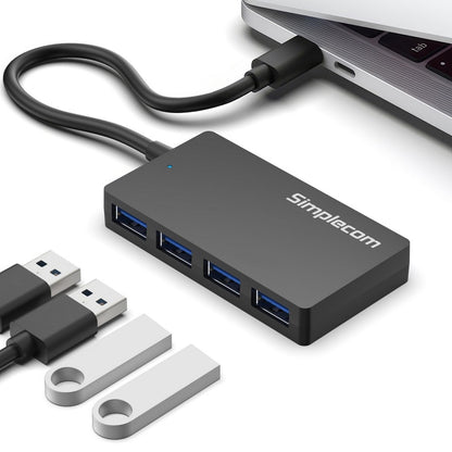 Simplecom CH352 USB-A to 4xPort SuperSpeed USB 3.2 Gen1, 5Gbps, plug & play, bus-powered, ABS, 76Ã—41Ã—11mm, 35g, 15cm cable, Win/macOS/Linux compatible