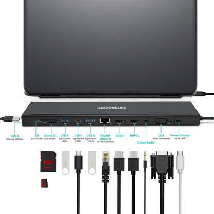Simplecom CHN622 USB-C 12-in-1 Multiport Docking Station Laptop Stand Dual HDMI
