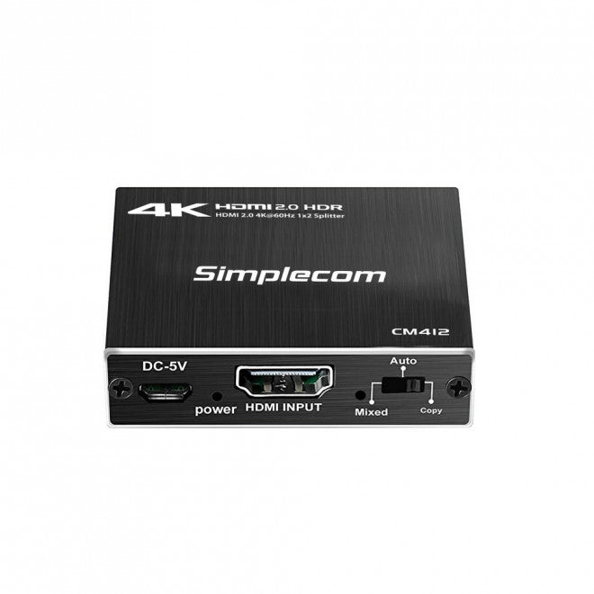 Simplecom CM412 HDMI 2.0 1x2 Splitter 1 IN 2 Out 4K@60Hz HDR10 2 Port HDMI Dupli