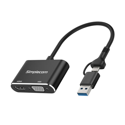 Simplecom DA326C USB 3.0 and USB-C to HDMI + VGA Video Card Adapter Full HD 1080