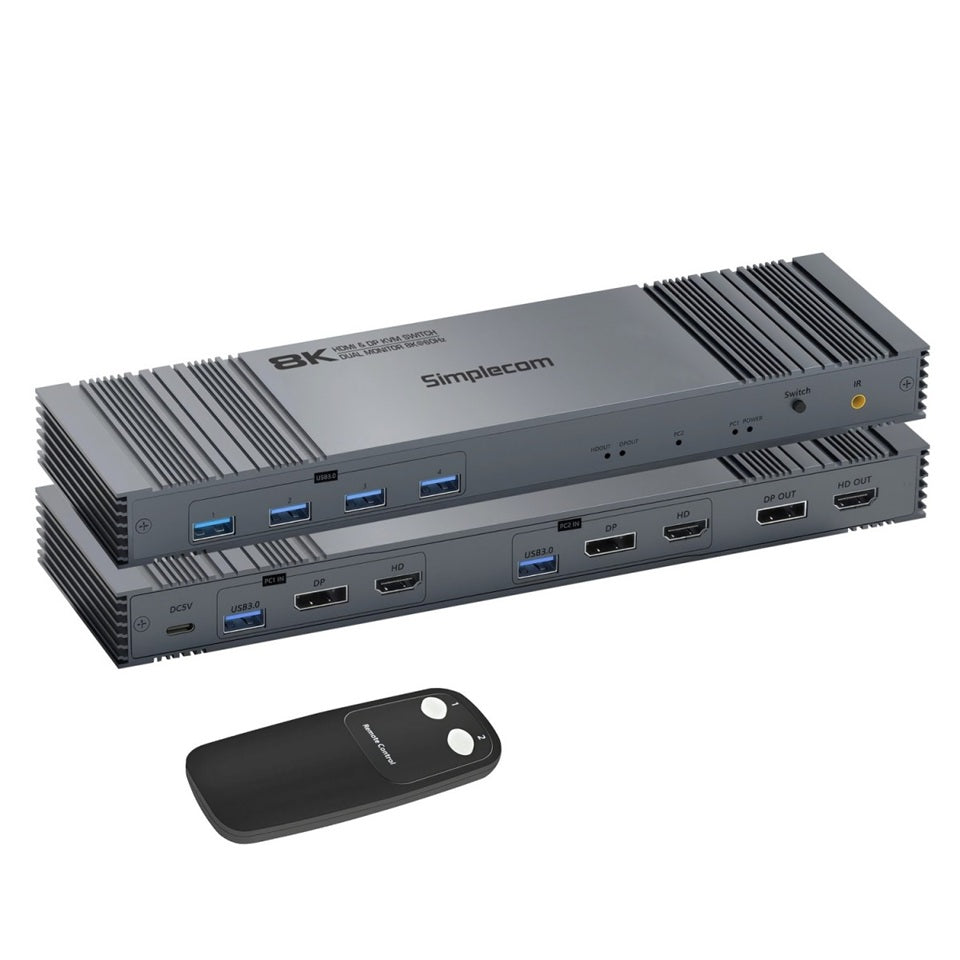 Simplecom KM490 HDMI and DisplayPort Dual Monitor KVM Switch for 2 Computers wit