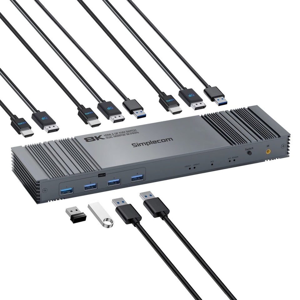 Simplecom KM490 HDMI and DisplayPort Dual Monitor KVM Switch for 2 Computers wit