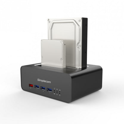 Simplecom SD352 USB 3.0 to Dual SATA Aluminium Docking Station with 3-Port Hub a