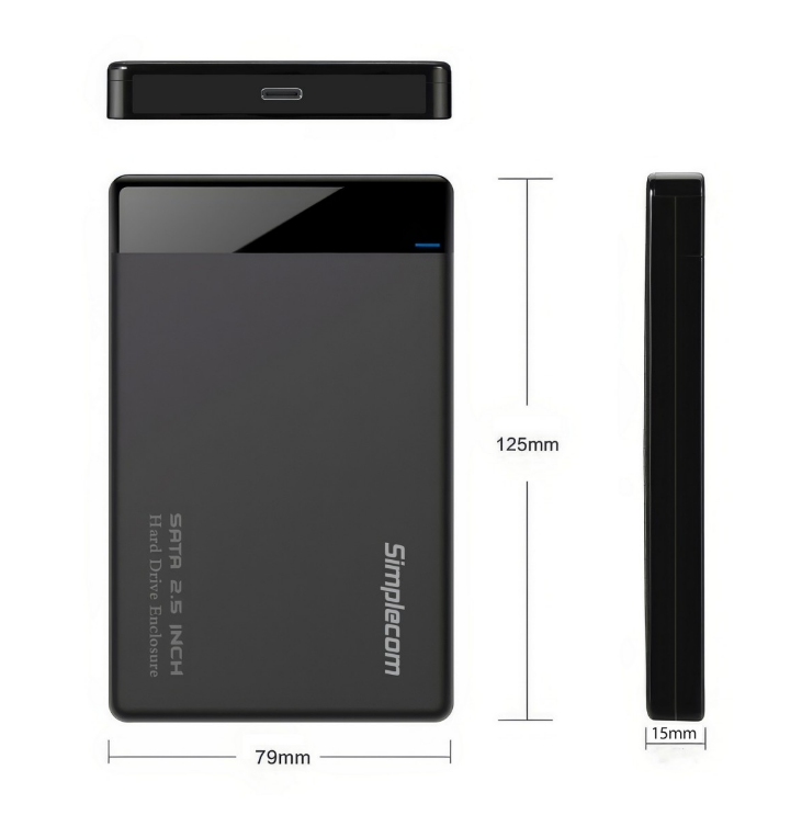 Simplecom SE109 Tool-free 2.5' SATA HDD SSD to USB-C Enclosure USB 3.2 Gen 1 Com