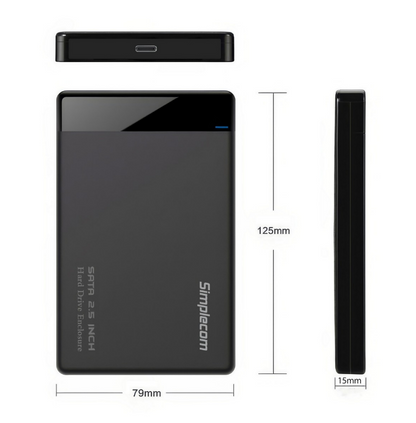Simplecom SE109 Tool-free 2.5' SATA HDD SSD to USB-C Enclosure USB 3.2 Gen 1 Com