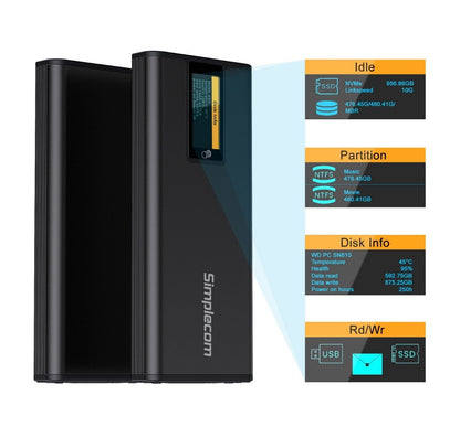 Simplecom SE530 NVMe / SATA M.2 SSD to USB-C Enclosure with SMART LED Screen USB