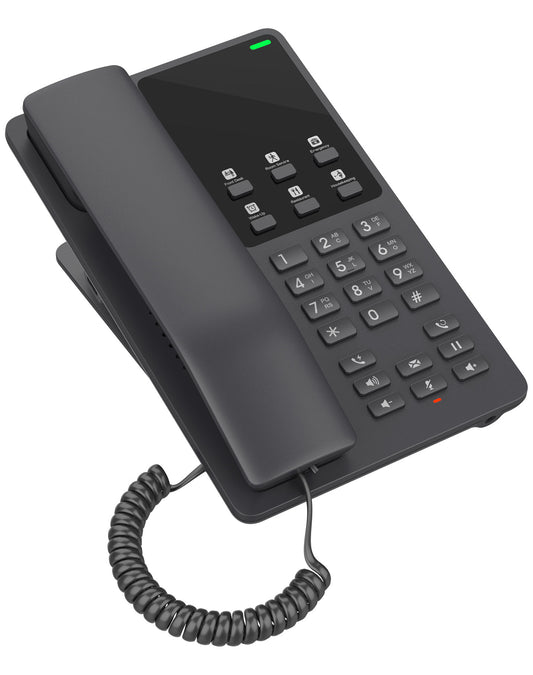 Grandstream GHP621 Desktop Hotel Voice IP Phone, Black, PoE, Wired Handset, 2 Lines, LCD, Gigabit Ethernet