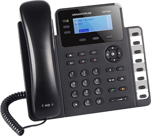 Grandstream GXP1630 3 Line IP Phone, 3 SIP Accounts, 132 x 64 Backlit LCD Display, HD Audio, Dual-Switched Gigabit Ports, Powerable Via POE