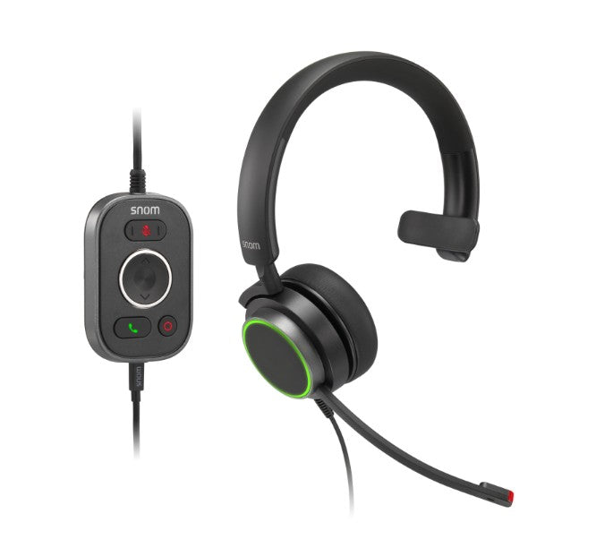SNOM A330M Over-Ear USB-A Mono Headset, Passive Noise Cancellation, Black, USB/RJ9/3.5 Jack Cable with 0 Control, Soft PU Leather