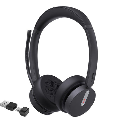 Yealink BH70 Bluetooth Wireless Dual Headset with Stand Teams USB-C/A, 3 mic noise cancellation Talk time up to 35h BT51 C Dongle with Type A Adapter