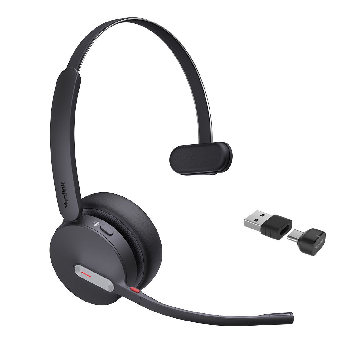 Yealink BH70 Bluetooth Wireless Mono Headset with Stand Teams USB-C/A, 3mic noise cancellation up to 35h Talk time BT51 C Dongle with Type A Adapter