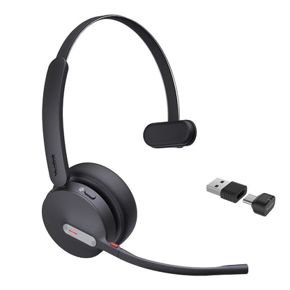 Yealink BH70 Bluetooth Wireless Mono Headset with Stand Teams USB-C/A, 3mic noise cancellation up to 35h Talk time BT51 C Dongle with Type A Adapter