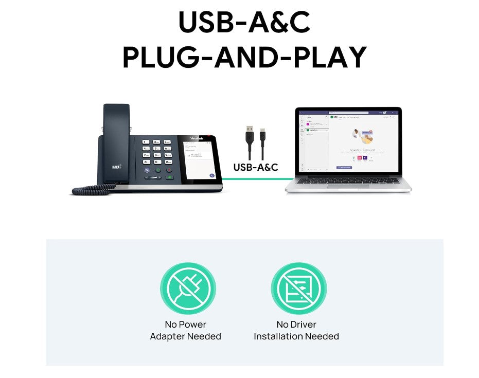 Yealink MP45 USB Teams Phone Desk Corded Phones for Work, Certified by Microsoft Teams Skype for Business System, Powered by Computer via USB-A/C