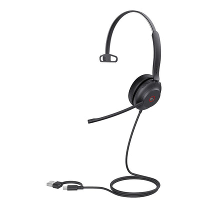Yealink UH37 Microsoft Teams Certified USB Wired Headset, Mono, USB-C/A, Dual Noise-Cancelling, Busylight, Leather Ear Cushion, HD Audio