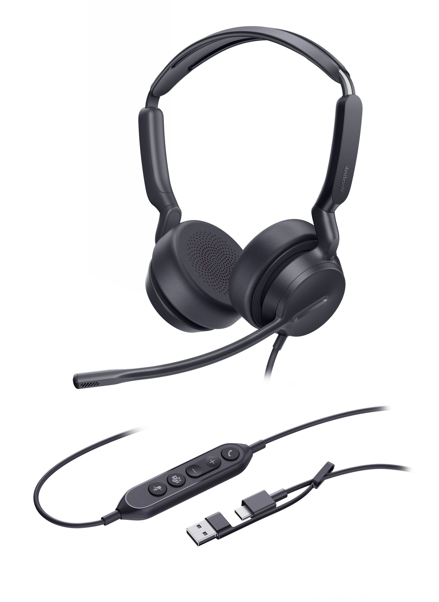 Yealink UH42 Dual Teams USB-C/A Microsoft Certified Teams USB Wired Headset, Noise-Canceling Microphone, Leather Ear Cushions Controller Teams  button