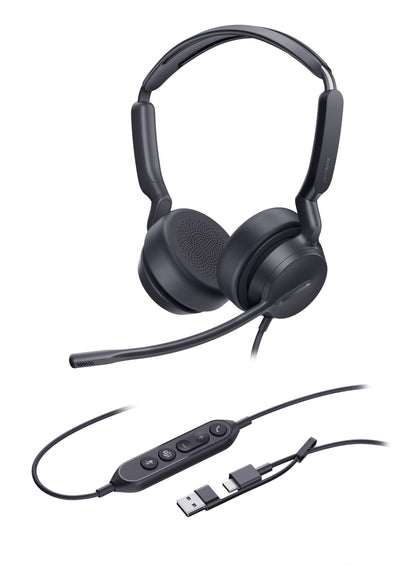 Yealink UH42 Dual Teams USB-C/A Microsoft Certified Teams USB Wired Headset, Noise-Canceling Microphone, Leather Ear Cushions Controller Teams  button