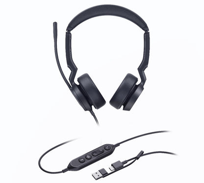 Yealink UH44 Dual Teams USB-C/A Microsoft Certified Teams USB Wired HeadsetDual Noise-Canceling Microphones 35mmSpeaker Busylight Leather Ear Cushions