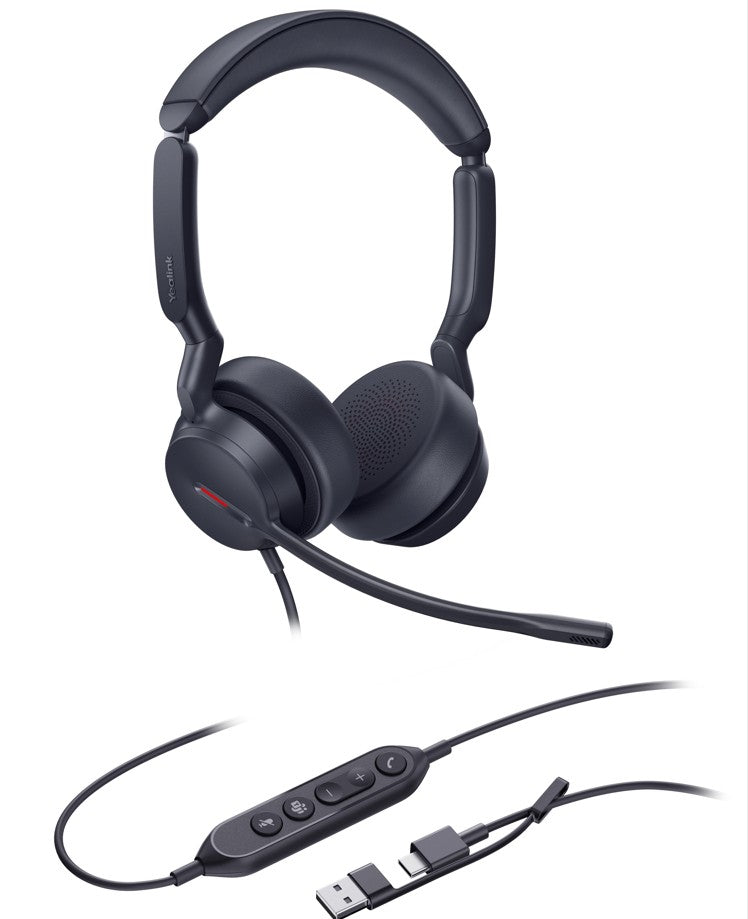Yealink UH44 Dual Teams USB-C/A Microsoft Certified Teams USB Wired HeadsetDual Noise-Canceling Microphones 35mmSpeaker Busylight Leather Ear Cushions