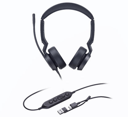Yealink UH44 Dual UC USB-C/A Unified  Communications USB Wired Headset Dual Noise-Canceling Microphones 35mmSpeaker Busylight Leather Ear Cushions