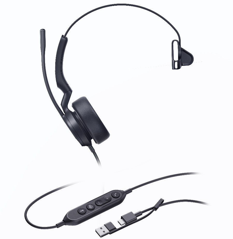 Yealink UH44 Mono Teams USB-C/A Microsoft Certified USB Wired Headset, Dual Noise-Canceling Microphones, 35mm Speaker, Busylight Leather Ear Cushions