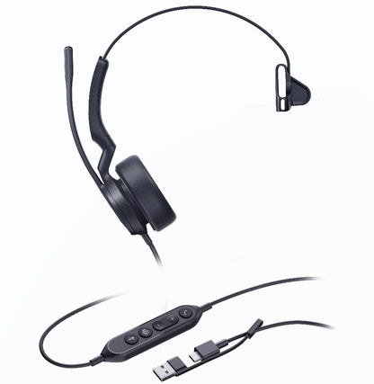 Yealink UH44 Mono Teams USB-C/A Microsoft Certified USB Wired Headset, Dual Noise-Canceling Microphones, 35mm Speaker, Busylight Leather Ear Cushions