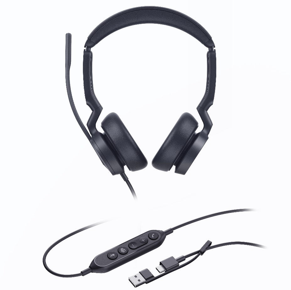 Yealink UH46 Dual Teams USB-C/A Microsoft  Certified Teams USB Wired Headset 3-Noise-Canceling Microphones 35mm Speaker Busylight Leather Controller
