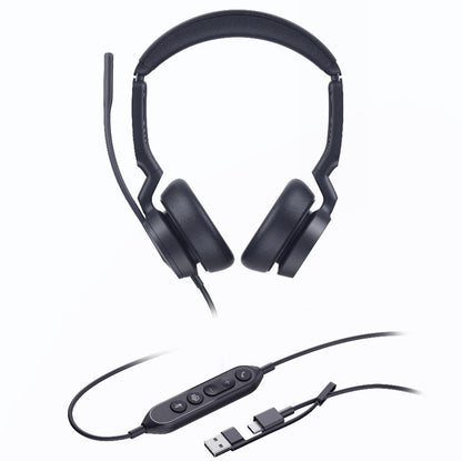 Yealink UH46 Dual Teams USB-C/A Microsoft  Certified Teams USB Wired Headset 3-Noise-Canceling Microphones 35mm Speaker Busylight Leather Controller