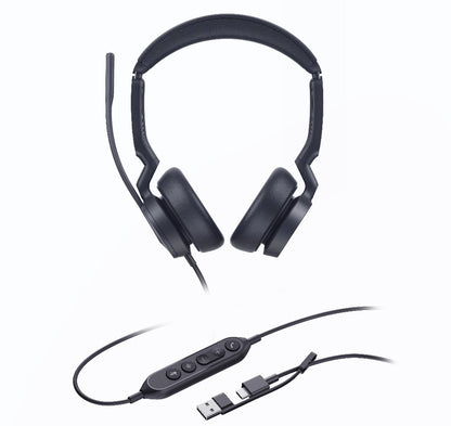 Yealink UH46 Dual UC USB-C/A Unified  Communications  USB  Wired  Headset 3-Noise-Canceling Microphones 35mm Speaker Busylight Leather Controller