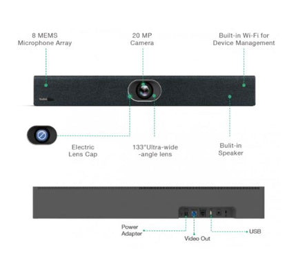 Yealink UVC40-BYOD Meeting Kit - Huddle & Small Rooms, Auto Framing, Speaker Tracking, Remote Device Management, 8 Microphone Array & Built-in Speaker