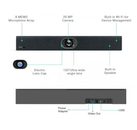 Yealink UVC40-BYOD Meeting Kit - Huddle & Small Rooms, Auto Framing, Speaker Tracking, Remote Device Management, 8 Microphone Array & Built-in Speaker