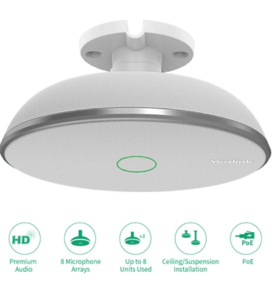 Yealink VCM38 Ceiling Microphone Array, 360-degree Voice Pickup, Built-in 8-Microphone Optima HD Voice, Dual-color LED Indicator, EOL