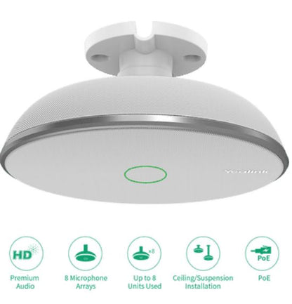 Yealink VCM38 Ceiling Microphone Array, 360-degree Voice Pickup, Built-in 8-Microphone Optima HD Voice, Dual-color LED Indicator, EOL