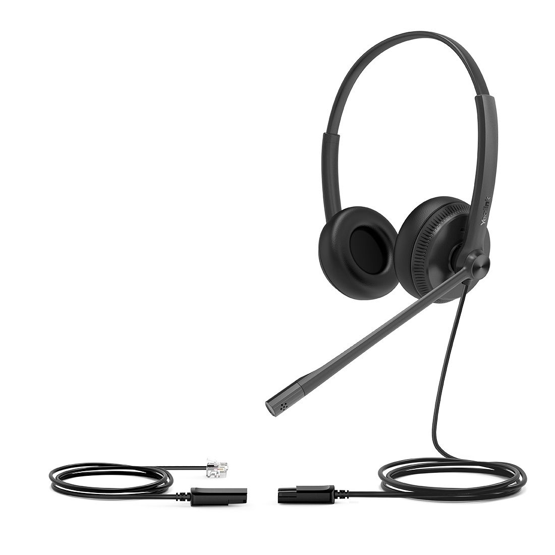 Yealink YHS34 Dual Wired Headset with QD to RJ Port, Noise-Canceling Headset, Binaural Ear, RJ9, QD Cord, Leather Ear Piece, Hearing Protection