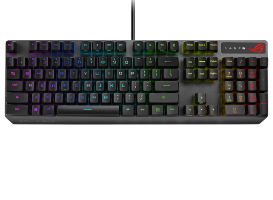 ASUS XA05 ROG STRIX SCOPE RX Blue Switch Optical Gaming Keyboard for FPS, RGB, USB 2.0 Passthrough, Alloy Top, Stealth Key,