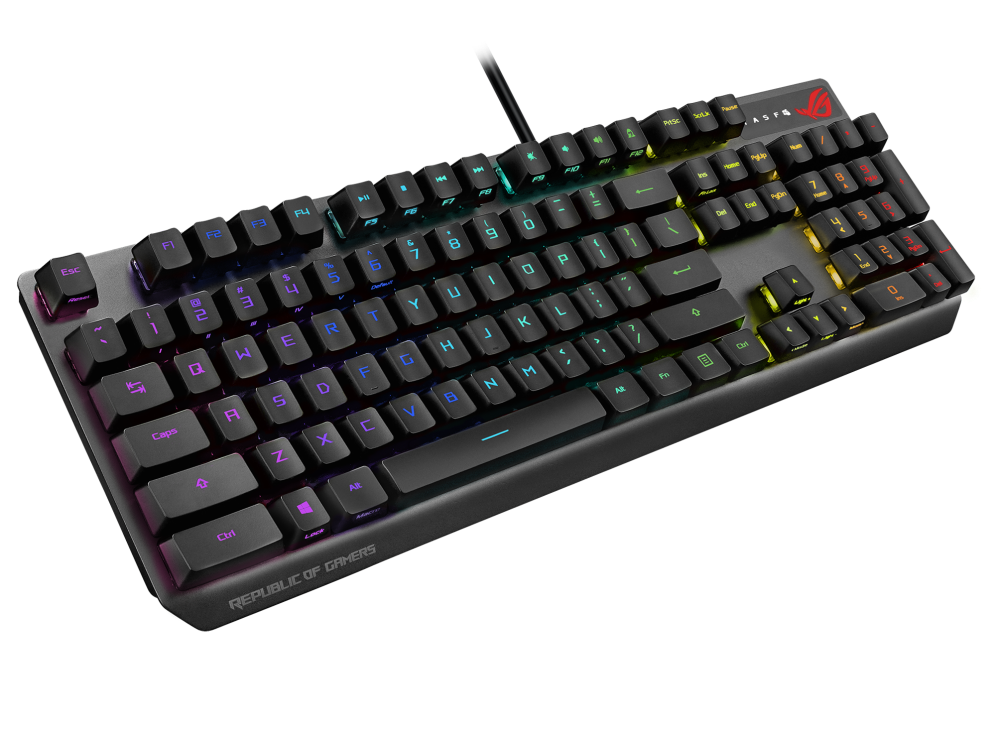 ASUS XA05 ROG STRIX SCOPE RX Blue Switch Optical Gaming Keyboard for FPS, RGB, USB 2.0 Passthrough, Alloy Top, Stealth Key,