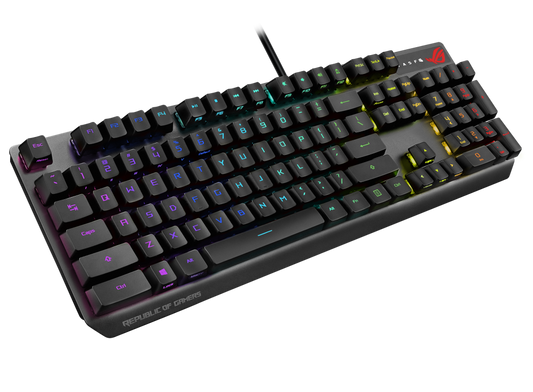 ASUS XA05 ROG STRIX SCOPE RX Blue Switch Optical Gaming Keyboard for FPS, RGB, USB 2.0 Passthrough, Alloy Top, Stealth Key,