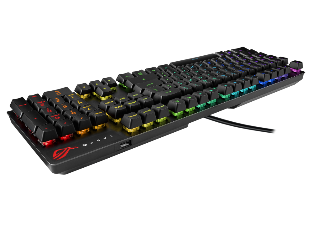 ASUS XA05 ROG STRIX SCOPE RX Blue Switch Optical Gaming Keyboard for FPS, RGB, USB 2.0 Passthrough, Alloy Top, Stealth Key,