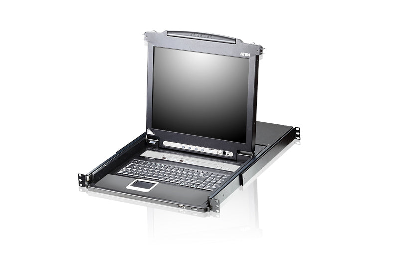 Aten Rackmount KVM Switch Single Rail 8 Port VGA PS/2-USB w/ 17' LCD Display, 2x Custom KVM Cables, 1280x1024@75hz Display, LED Illumination
