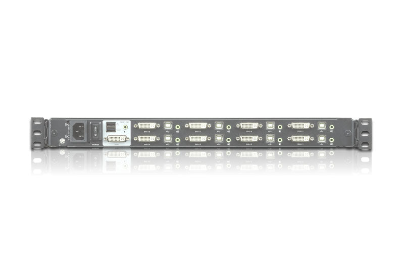 Aten Rackmount KVM Switch Single Rail 8 Port DVI USB w/ 17.3' LCD Display, 2x Custom KVM Cables, 1920x1200@60hz Display, LED Illumination