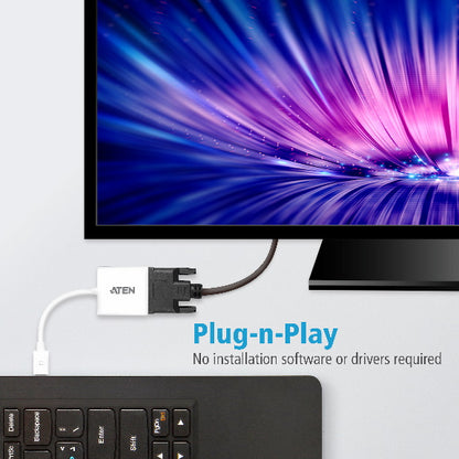 Aten Mini DisplayPort to DVI Adapter — Supports VGA, SVGA, XGA, SXGA, UXGA Resolutions