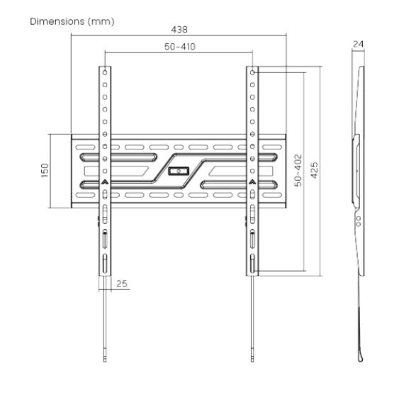 Brateck KL38-44F Large-Screen Compact Fixed TV Wall Mount Fit Screen Size: 32'-75' Up to  75kg, Fit Curved TV, 24x438x425mm (LS)