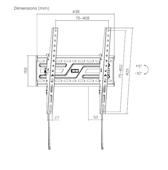 Brateck KL38-44T Large-Screen Compact Tilt TV Wall Mount Fit Screen Size: 32'-75' Up to  75kg, Fit Curved TV, 50x438x425mm (LS)