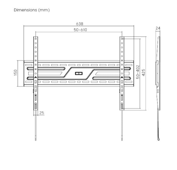 Brateck KL38-46F Large-Screen Medium Fixed TV Wall Mount Fit Screen Size: 37'-86' Up to  75kg, Fit Curved TV, 24x638x425mm (LS)