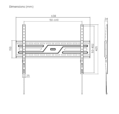 Brateck KL38-46F Large-Screen Medium Fixed TV Wall Mount Fit Screen Size: 37'-86' Up to  75kg, Fit Curved TV, 24x638x425mm (LS)